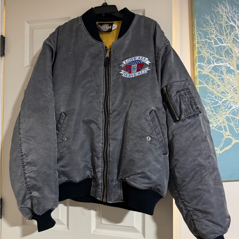 Hard Rock Cafe Charcoal Bomber Jacket with USA Patch